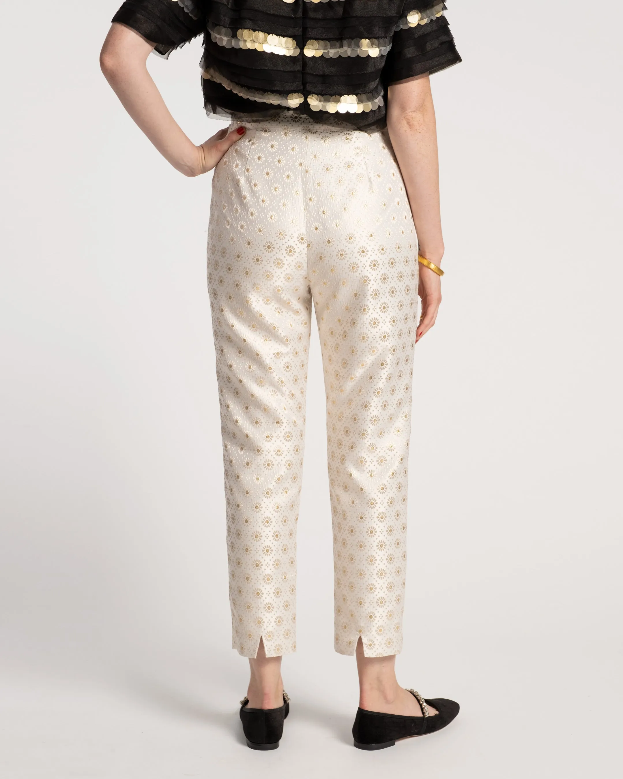 Lucy Pant Metallic Jacquard Gold