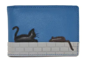 Mala Leather Cat & Mouse ID / Card Holder / Purse Blue