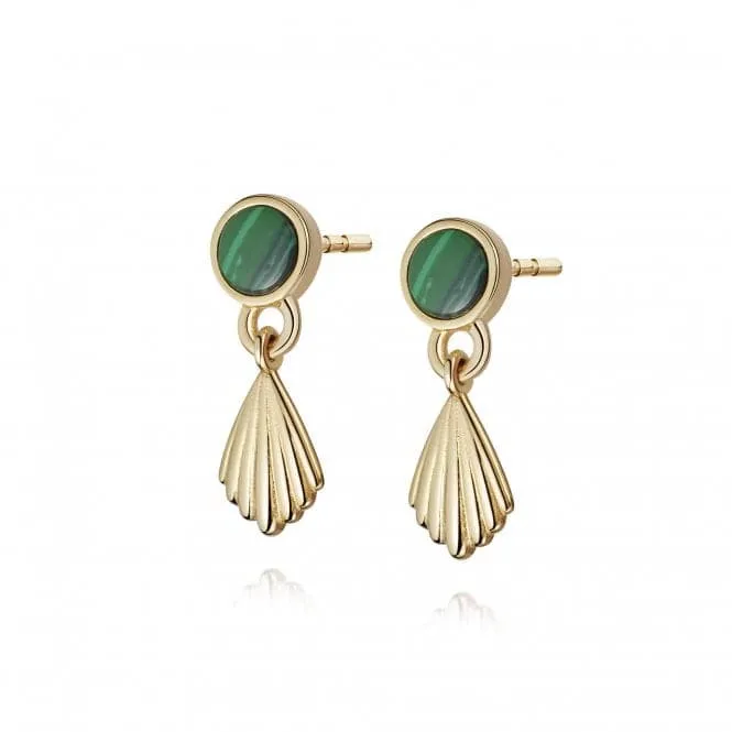 Malachite Palm Drop Stud 18ct Gold Plated Earrings WE15_GP