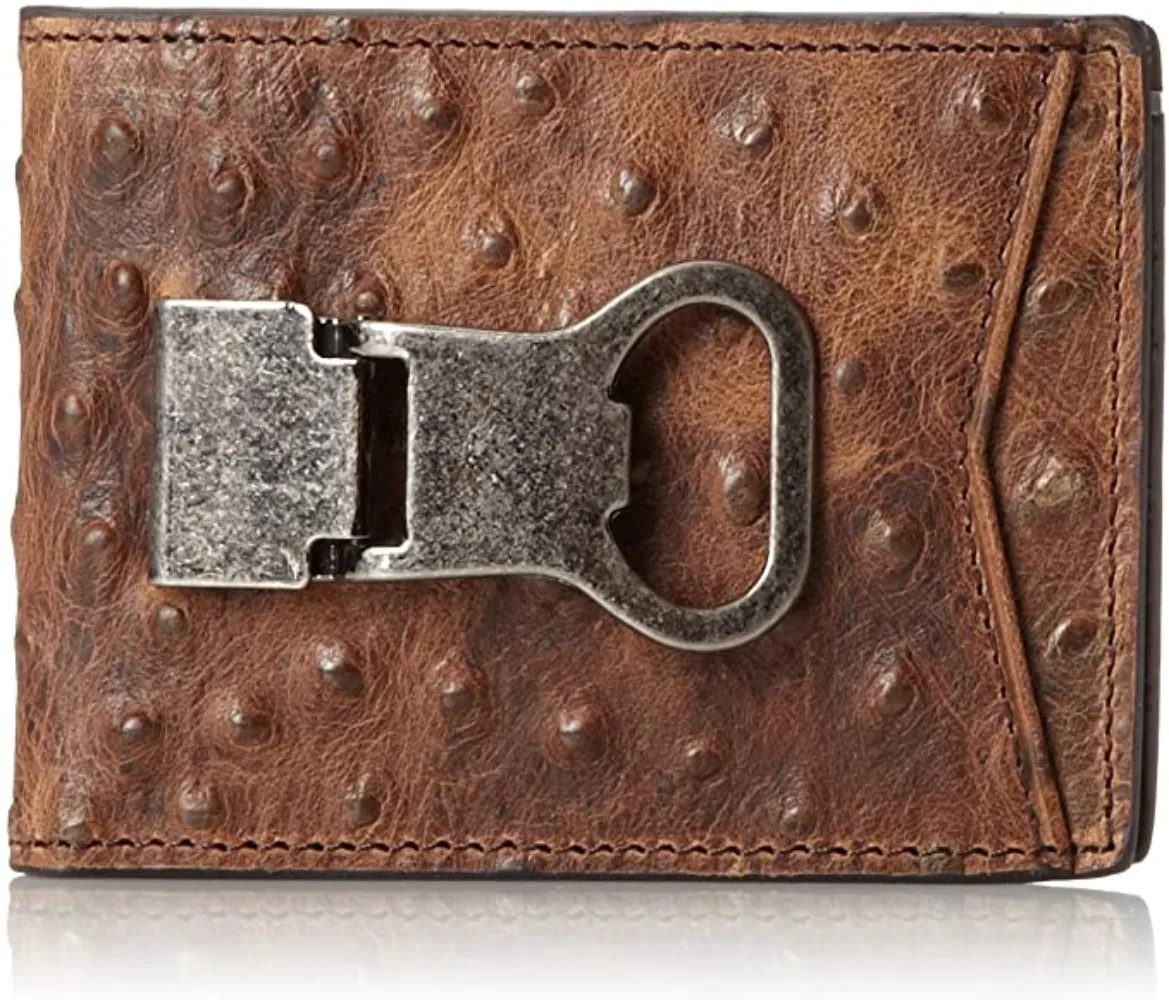 M&F Nocona Belt Co. Double Bifold Money Clip Ostrich, Brown