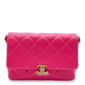 Melody Flap Pink Crossbody Bag in Caviar Leather, Gold hardware