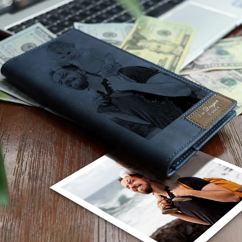 Memorable Gift for Custom Photo Wallet | Bifold Long Style Wallet-Blue