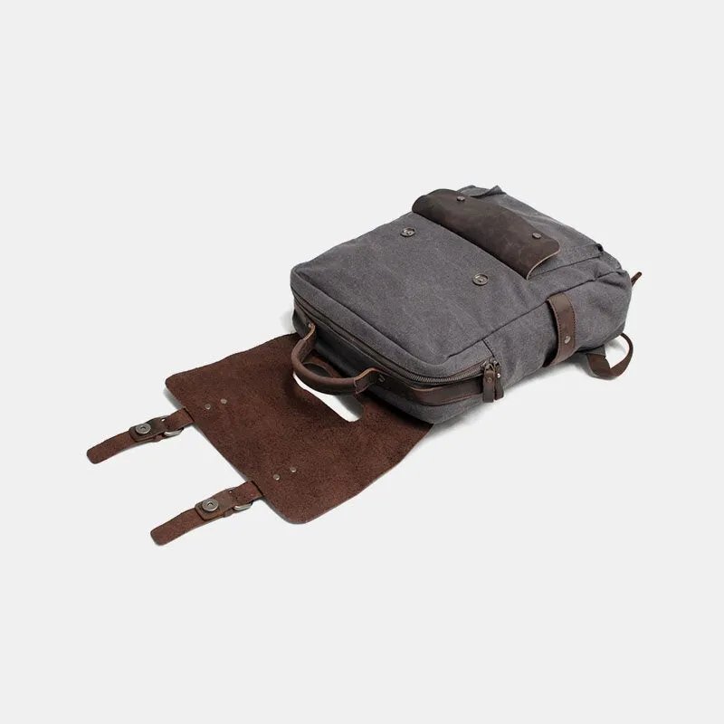 Men Retro Vintage Multifunction Canvas Leather Anti-theft Backpack