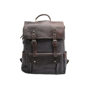 Men Retro Vintage Multifunction Canvas Leather Anti-theft Backpack