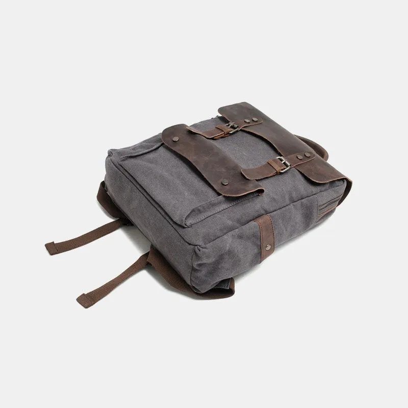 Men Retro Vintage Multifunction Canvas Leather Anti-theft Backpack