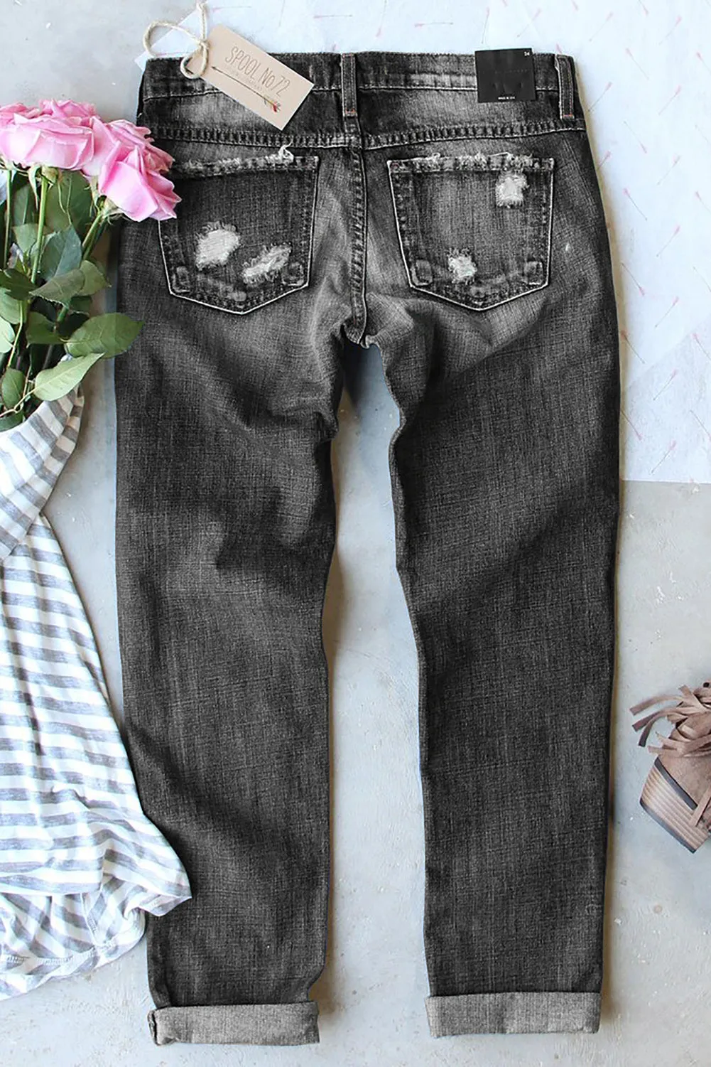 Mid-Rise Distressed Black Denim Jeans