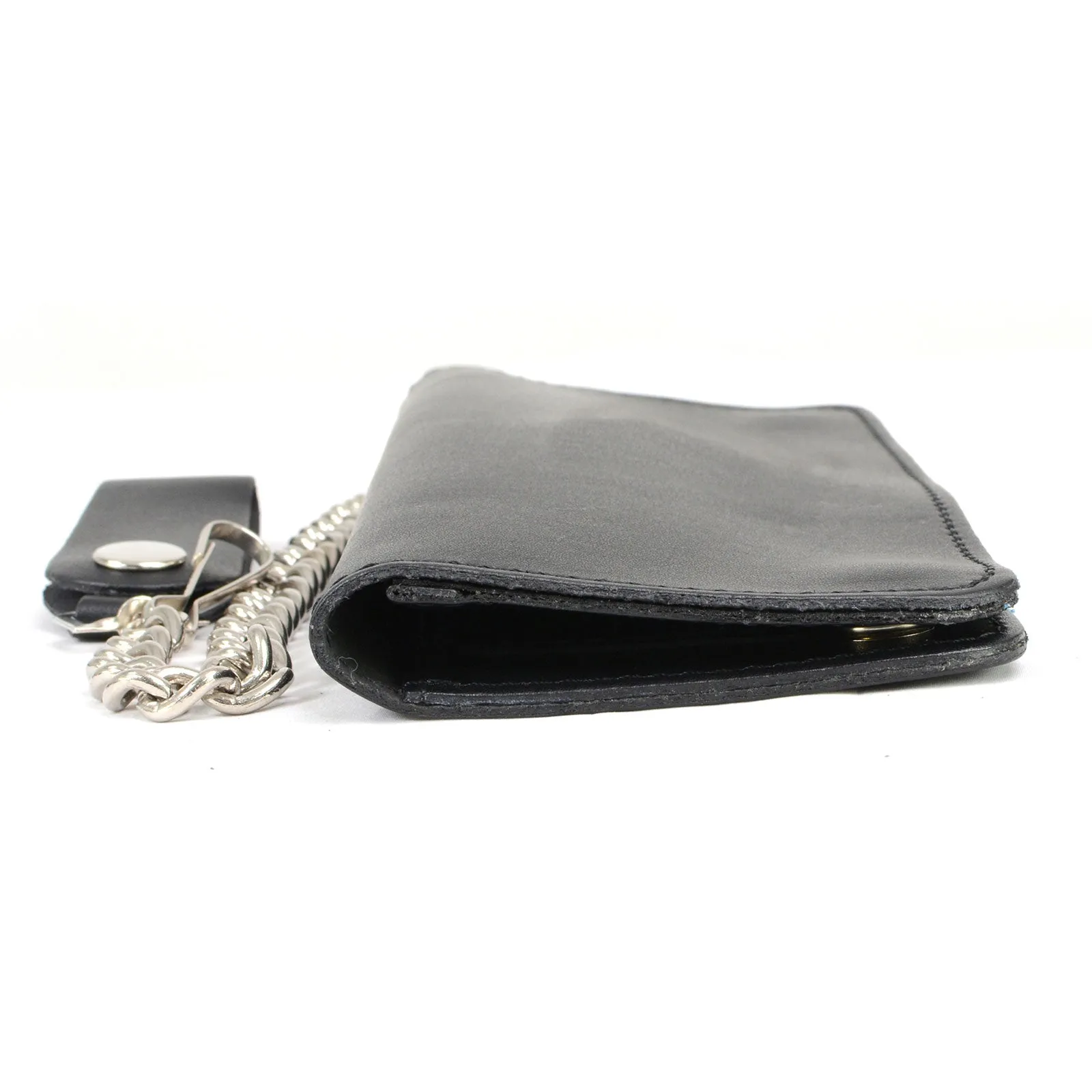 Milwaukee Leather MLW7806 Men's 8” Leather Long Bi-Fold Biker Wallet w/ Anti-Theft Stainless Steel Chain