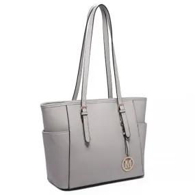 Miss Lulu Light Grey Faux Leather Tote Bag with Adjustable Handle