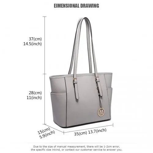 Miss Lulu Light Grey Faux Leather Tote Bag with Adjustable Handle