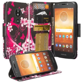 Motorola Moto E5 Plus Case, Moto E5 Cruise Wallet Case, Wrist Strap Pu Leather Wallet Case [Kickstand] with ID & Credit Card Slots - Heart Butterflies