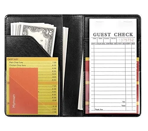 Mymazn Waiter Book Server Wallet Server Pads Waitress Book Restaurant Waitstaff Organizer, Guest Check Book Holder Money Pocket Fit Server Apron (Black)