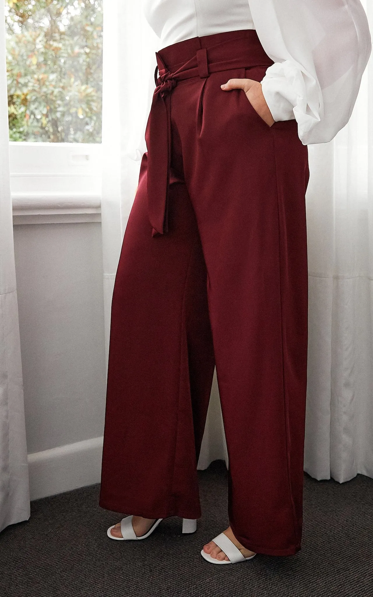 Nookie Wide Leg Pants - Burgundy