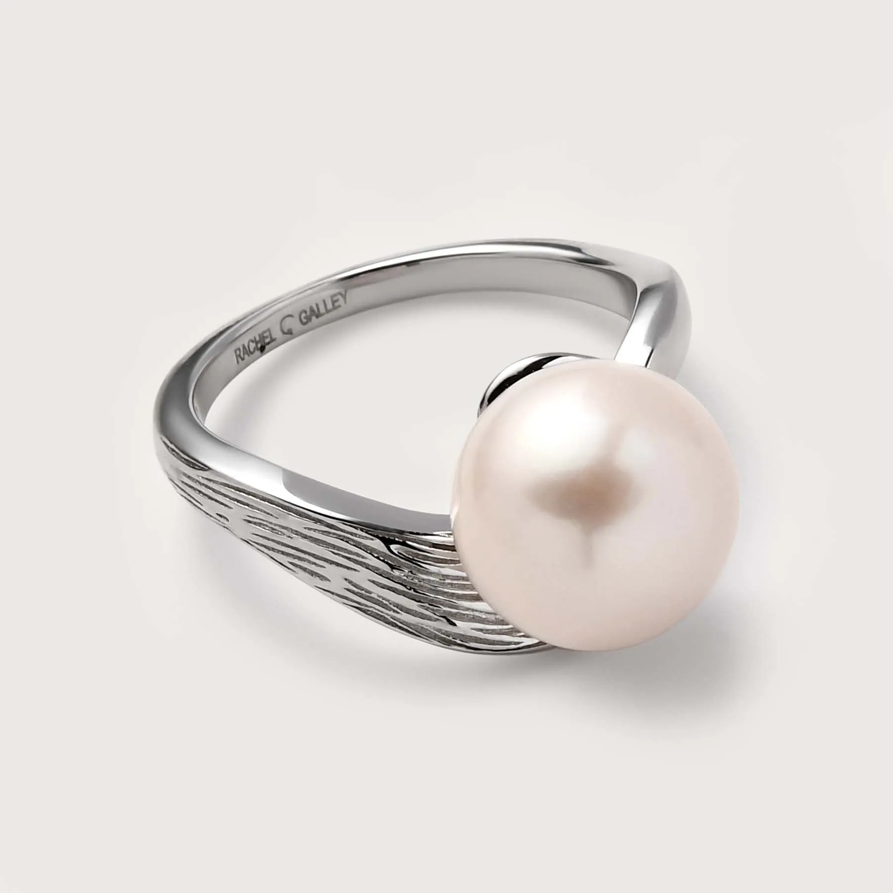 Ocean Wave Ring with White Freshwater Pearl