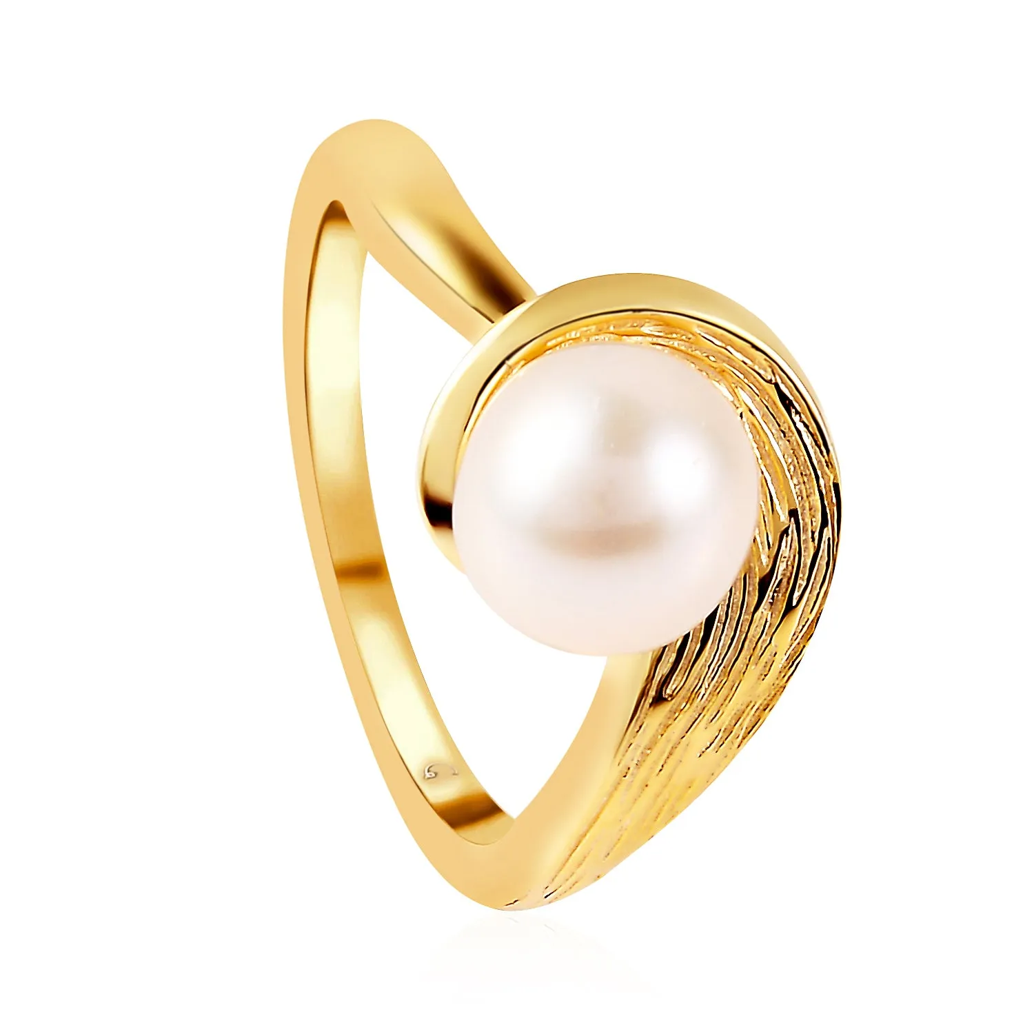 Ocean Wave Ring with White Freshwater Pearl