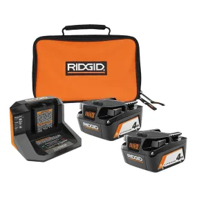 Open Box -  RIDGID 18-Volt Lithium-Ion (2) 4.0 Ah Battery Starter Kit with Charger and Bag