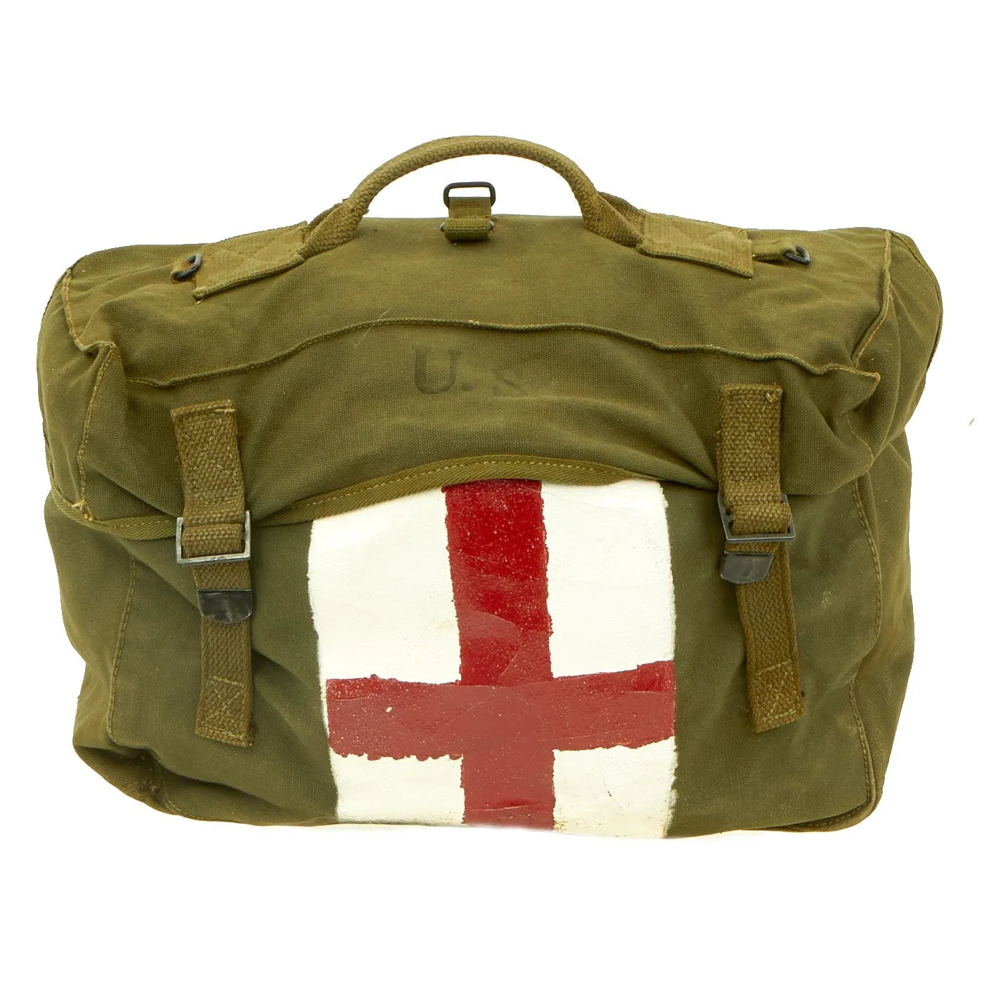 Original U.S. WWII Medic Red Cross M-1945 Cargo Field Pack Lower Bag by Inland Manufacturing Dated 1945