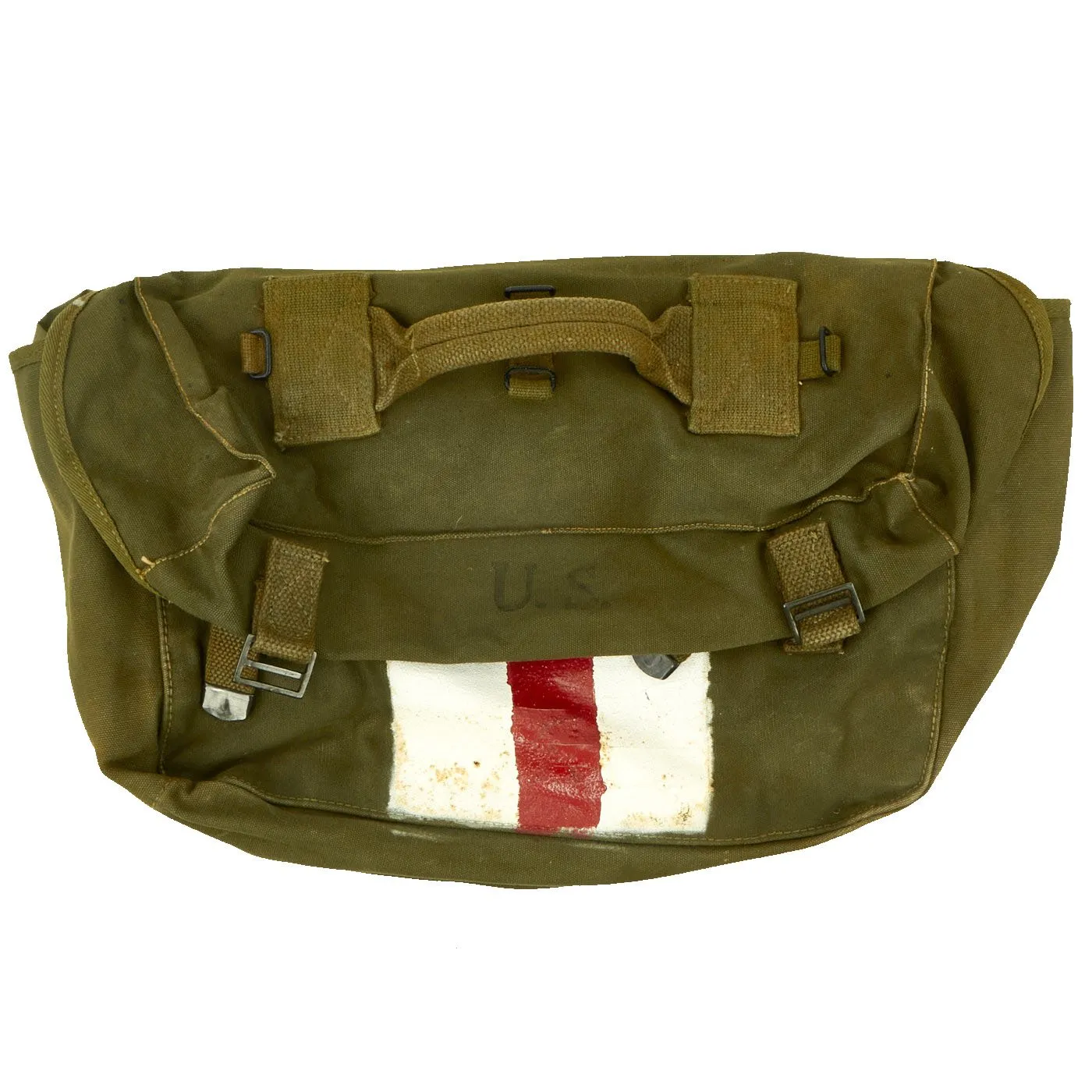 Original U.S. WWII Medic Red Cross M-1945 Cargo Field Pack Lower Bag by Inland Manufacturing Dated 1945