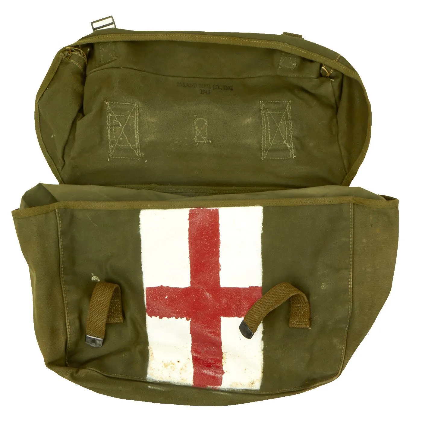 Original U.S. WWII Medic Red Cross M-1945 Cargo Field Pack Lower Bag by Inland Manufacturing Dated 1945