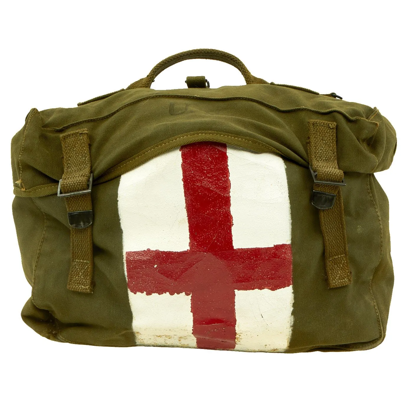 Original U.S. WWII Medic Red Cross M-1945 Cargo Field Pack Lower Bag by Inland Manufacturing Dated 1945