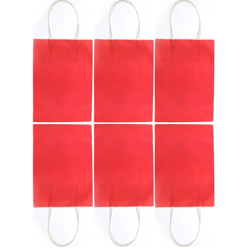 Paper Bag With Handles Single Red 6 Pack - Gift Wrapping Party Supplies Carry Bag Boutique Bulk