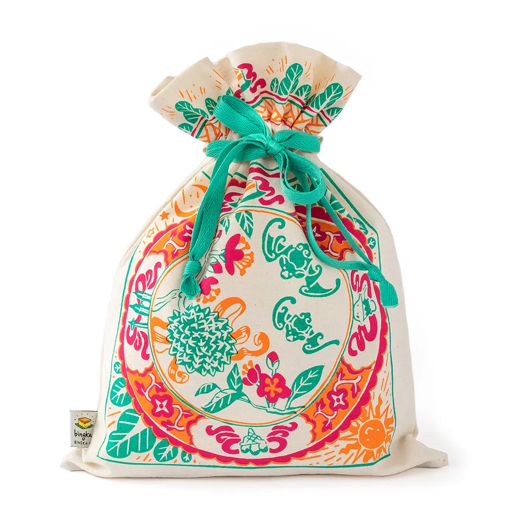 Peranakan Tiles Bat Drawstring Gift Bag (Big)