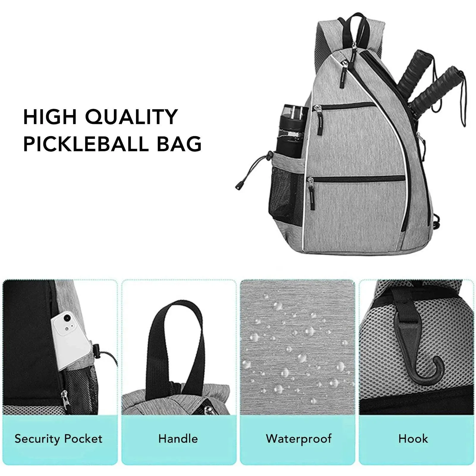 Pickleball Backpack Adjustable Sling Bag Water-resistant Tennis Racket Bag for Pickleball Tennis Badminton Gym Bag