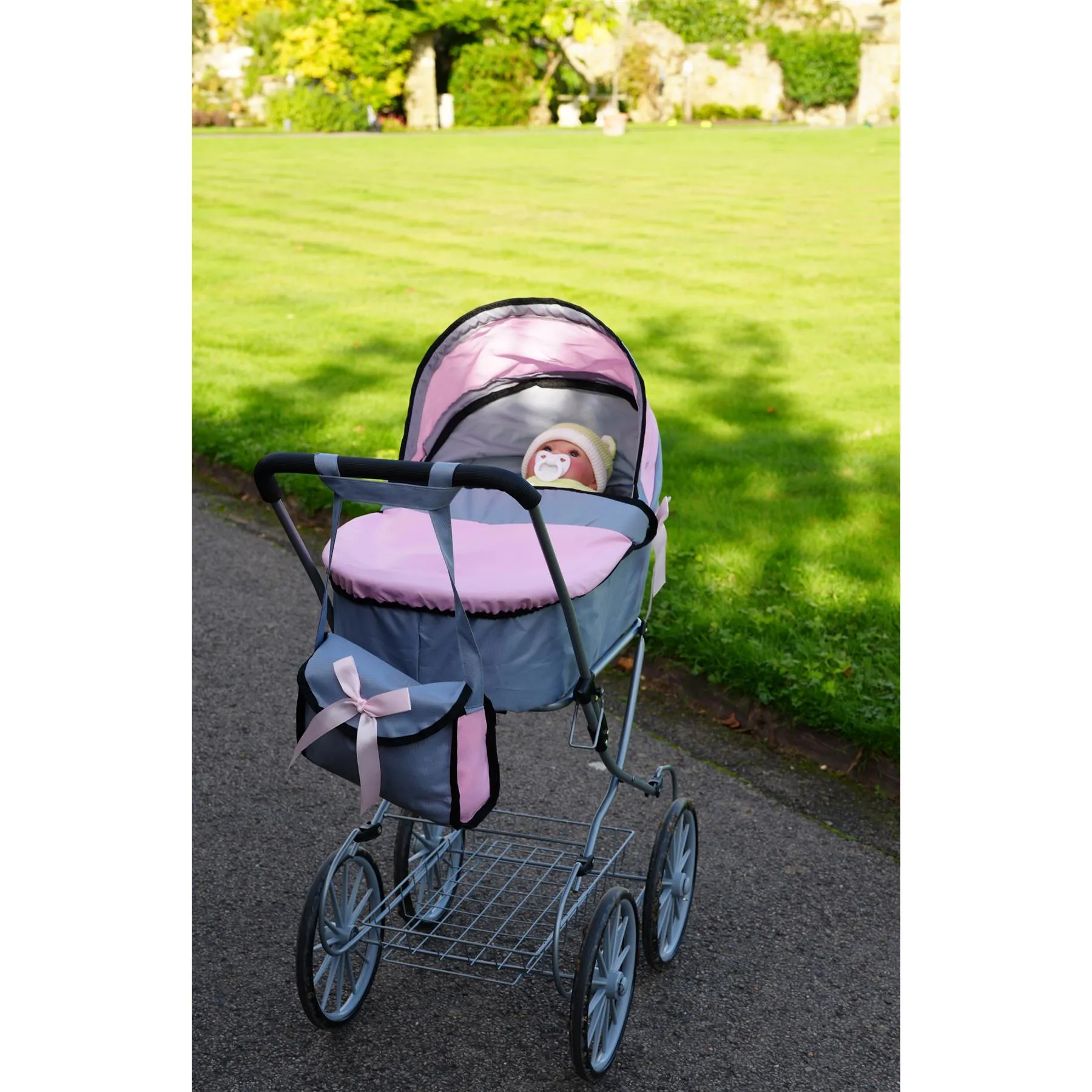 Pink and Grey Vintage Cambridge Doll Pram