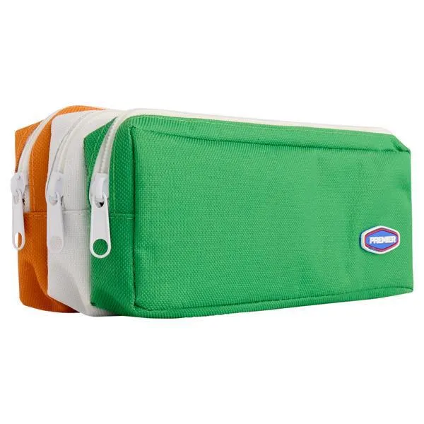 Premier 3 Pocket Zip Pencil Case - Green and Orange