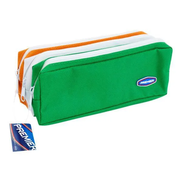 Premier 3 Pocket Zip Pencil Case - Green and Orange