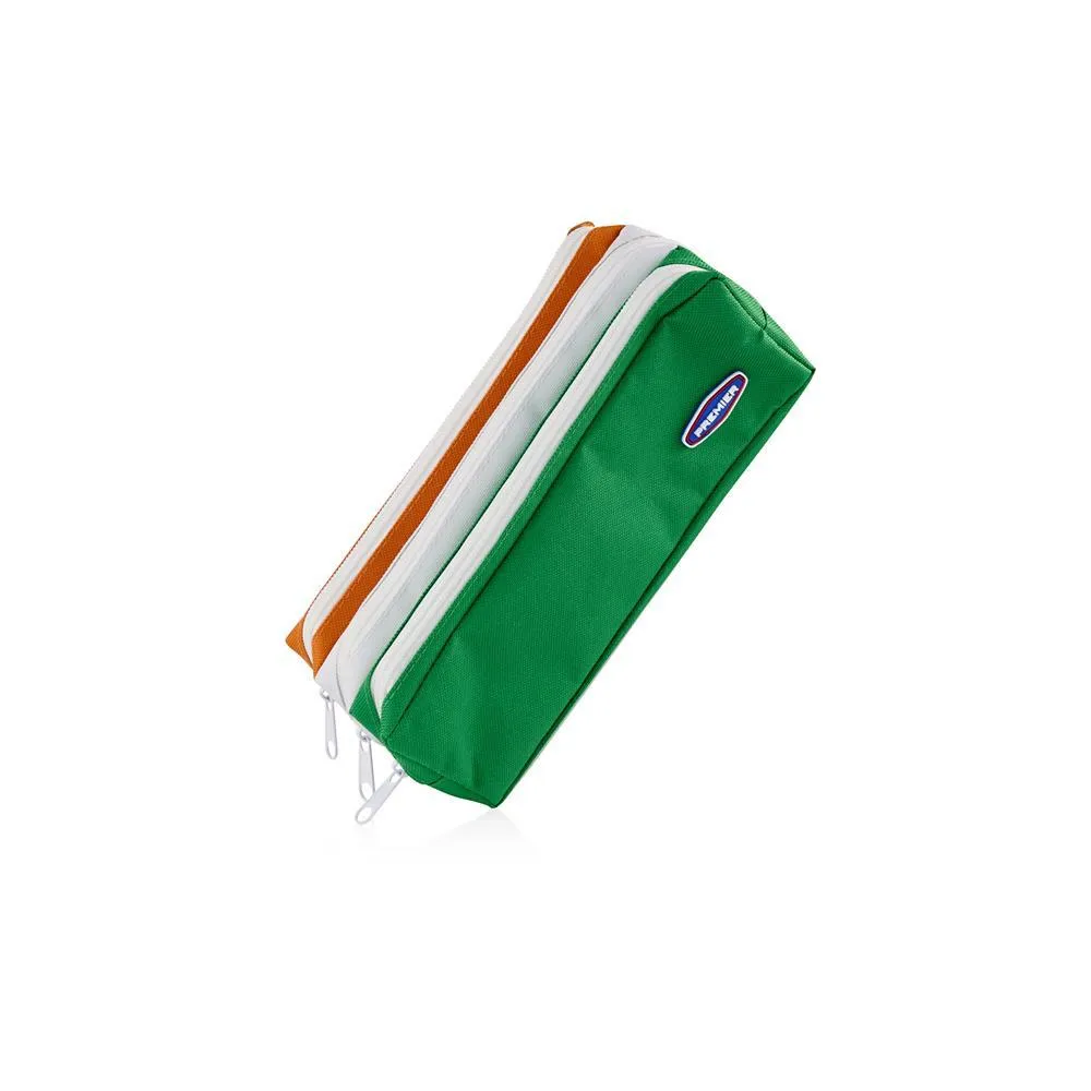 Premier 3 Pocket Zip Pencil Case - Green and Orange