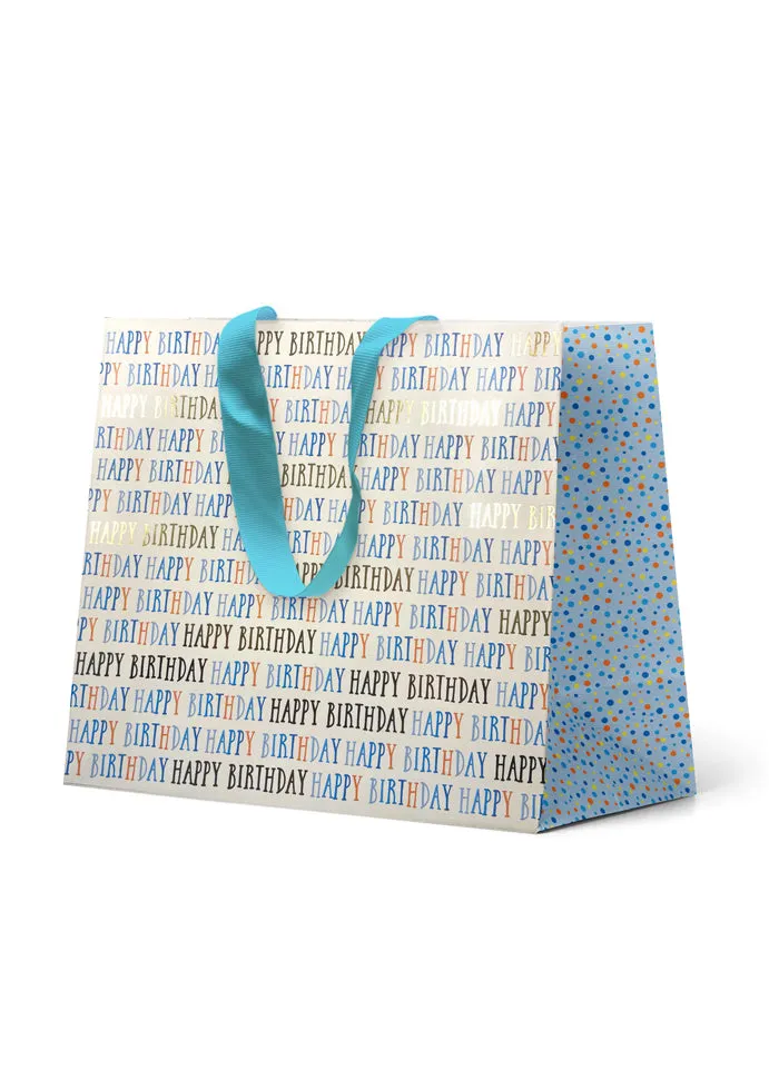 Premium Gift Bag Large: Embossed & Foiled “Happy Birthday” in Blue