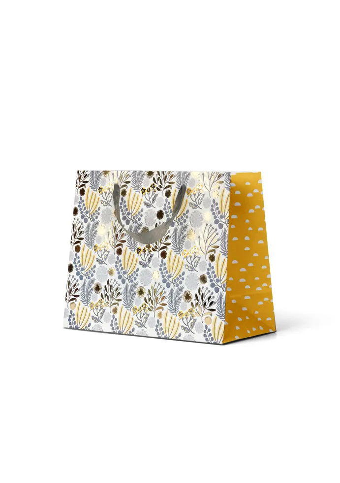 Premium Gift Bag Medium: Embossed & Foiled Yellow Botanical Pattern