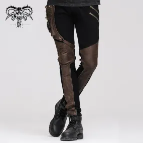 PT02102 Party wear steampunk men fitted brown straight leg pants with bag