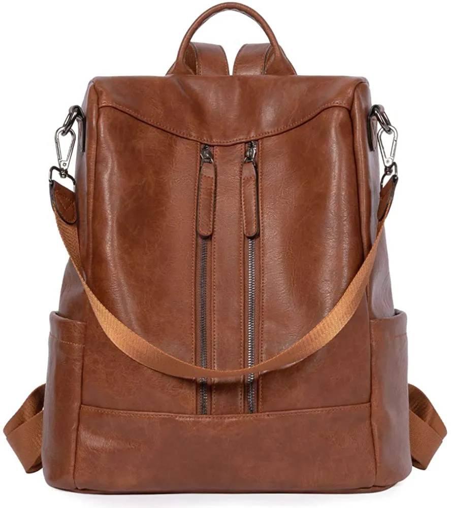 Purse Leather Beige/Brown Anti-theft Travel Backpack