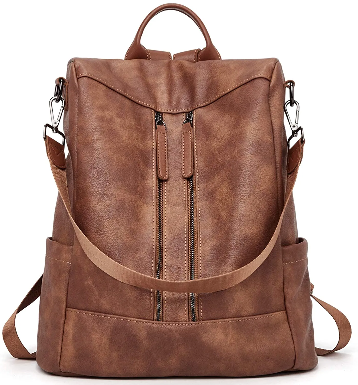 Purse Leather Beige/Brown Anti-theft Travel Backpack