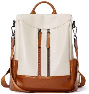 Purse Leather Beige/Brown Anti-theft Travel Backpack