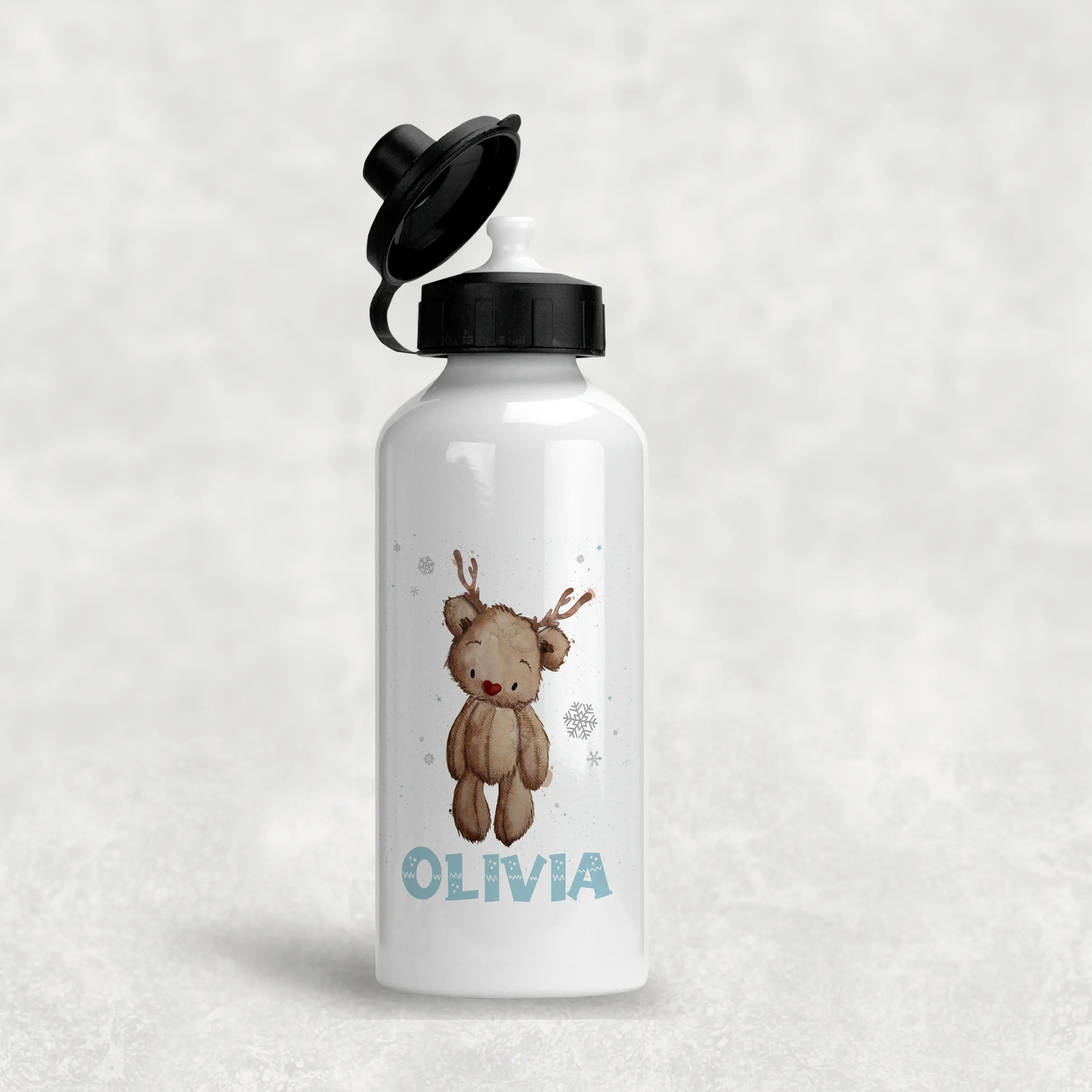 Reindeer Bear Christmas Personalised Aluminium Water Bottle 400/600ml