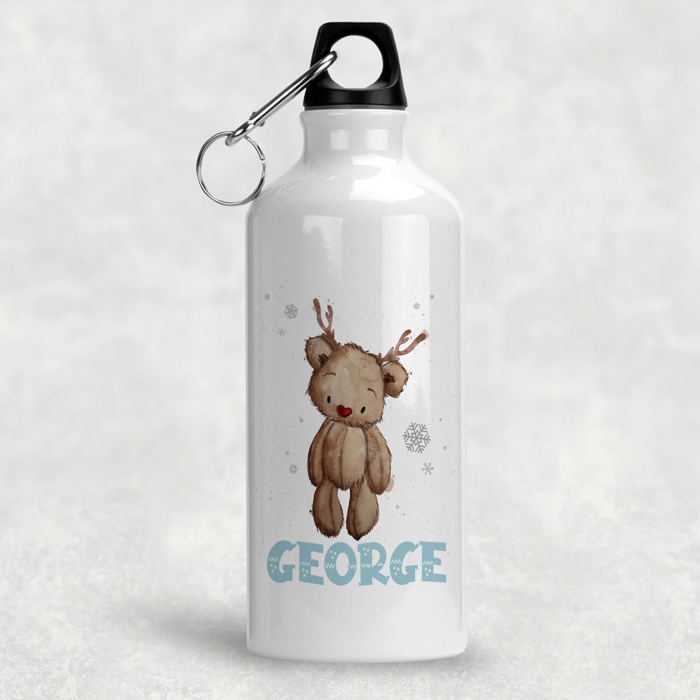 Reindeer Bear Christmas Personalised Aluminium Water Bottle 400/600ml