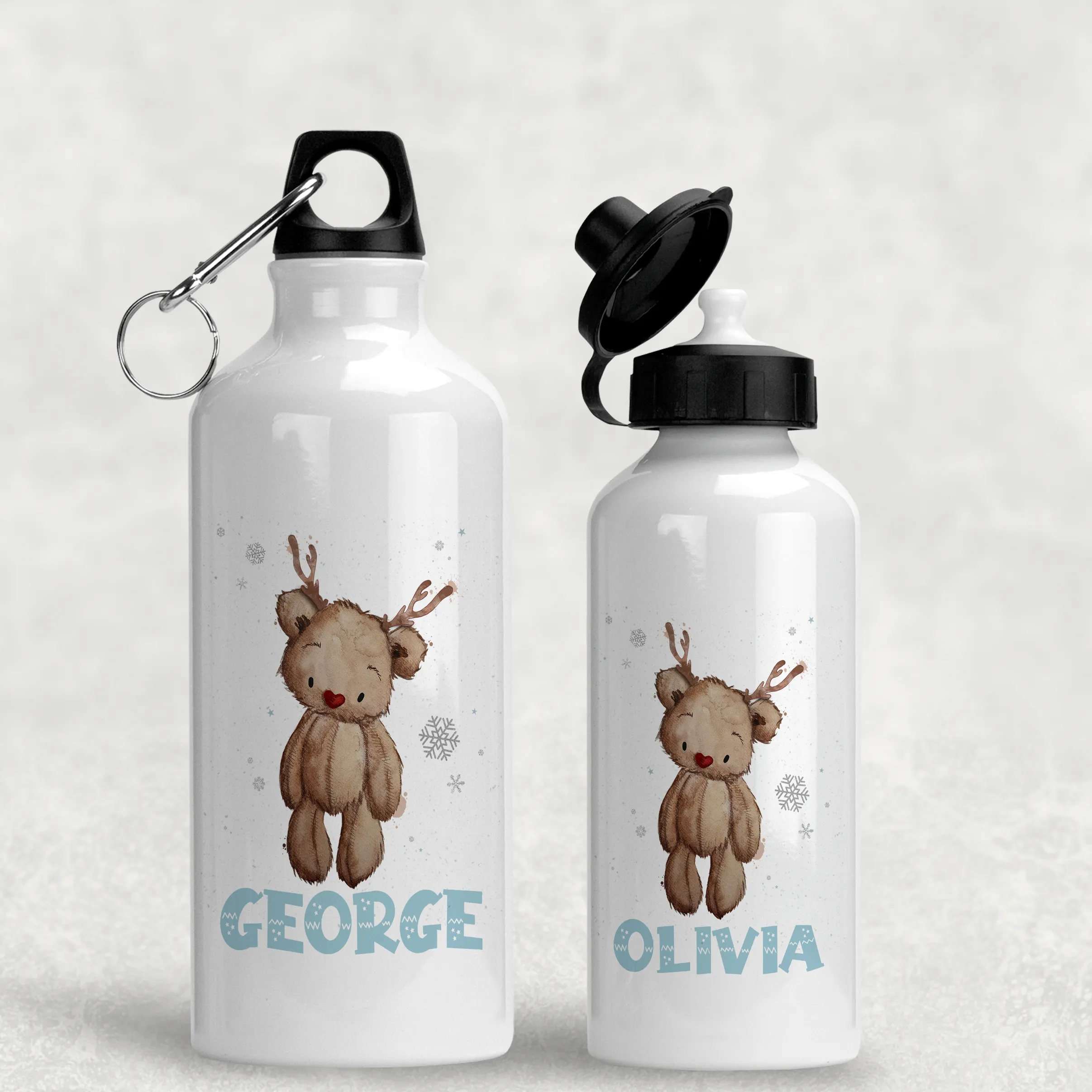 Reindeer Bear Christmas Personalised Aluminium Water Bottle 400/600ml