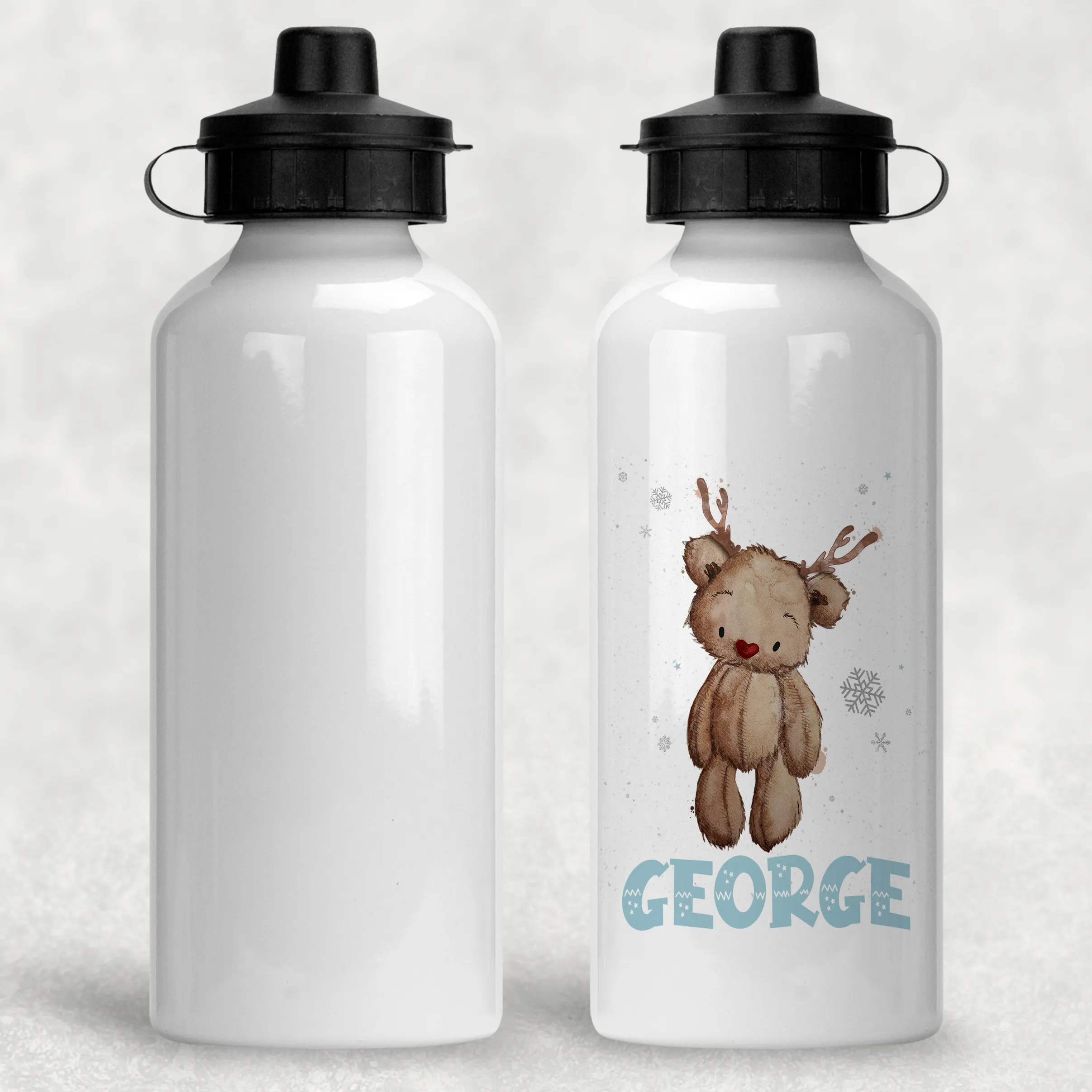 Reindeer Bear Christmas Personalised Aluminium Water Bottle 400/600ml