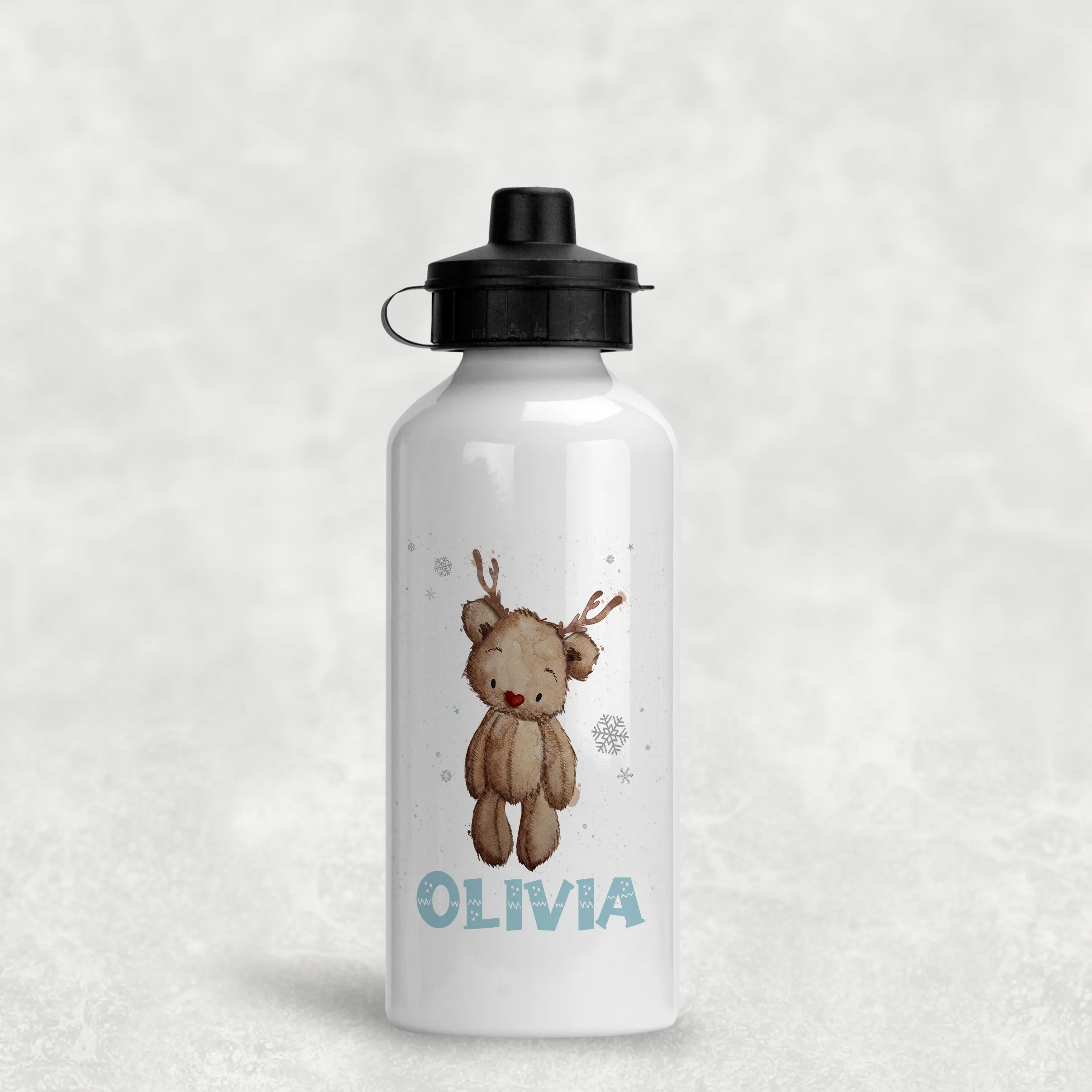 Reindeer Bear Christmas Personalised Aluminium Water Bottle 400/600ml