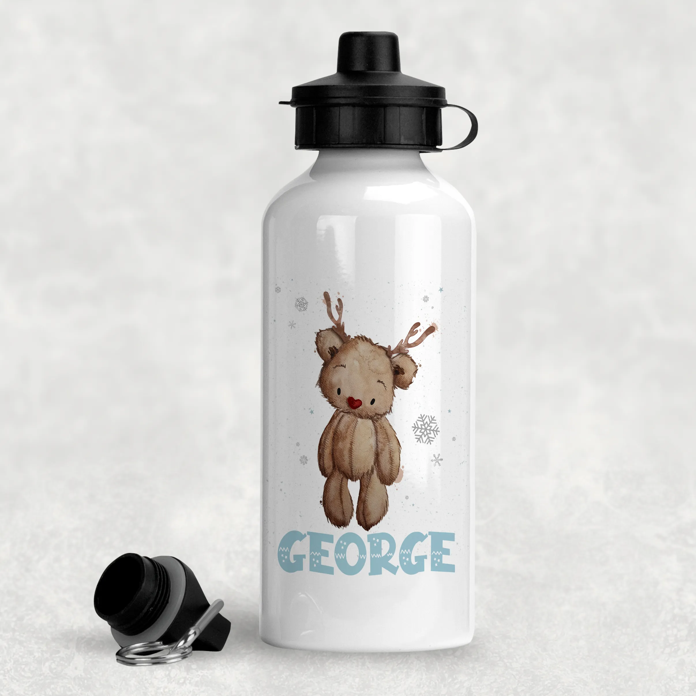 Reindeer Bear Christmas Personalised Aluminium Water Bottle 400/600ml