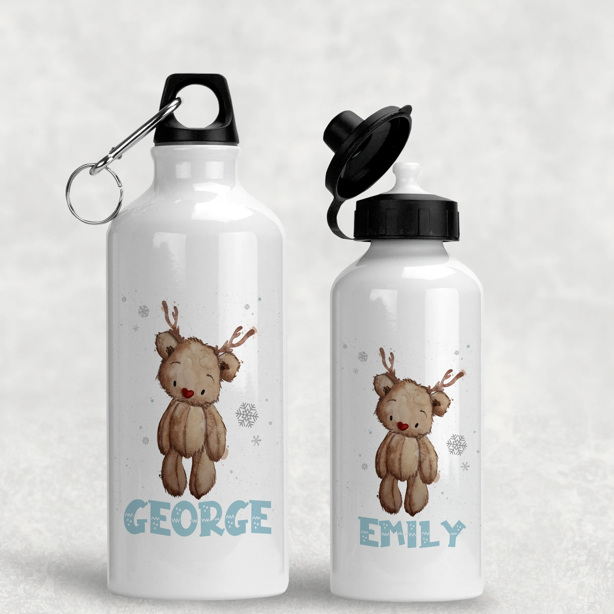 Reindeer Bear Christmas Personalised Aluminium Water Bottle 400/600ml