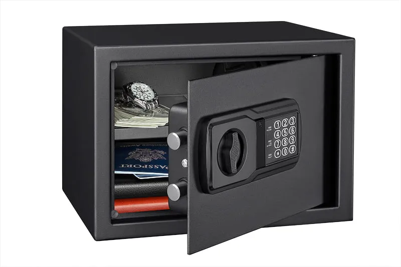 Safe with Electronic Lock, Backup Key, 1 Shelf, Black