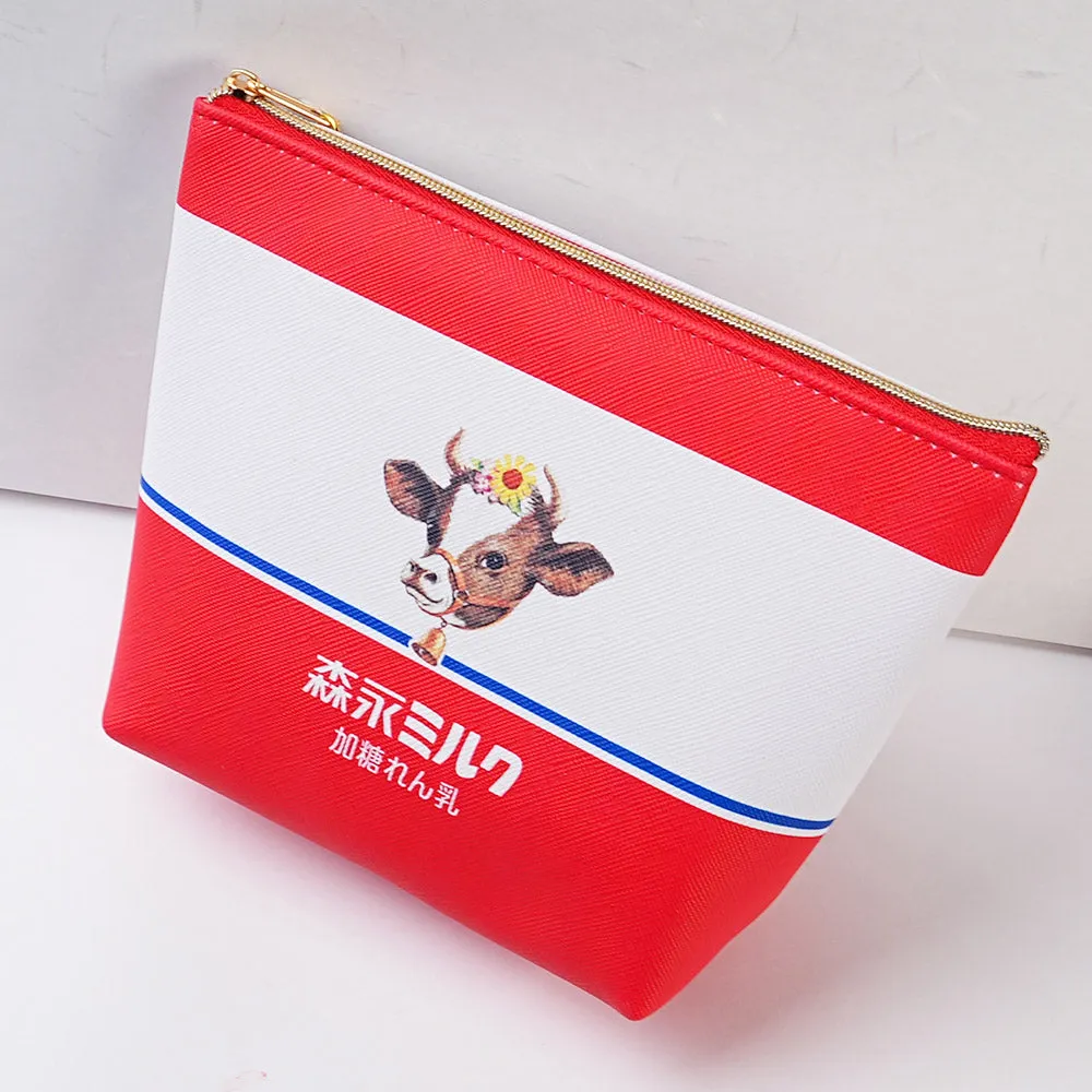 Sakamoto Morinaga milk co-branded series, boat-shaped pencil case, strawberry, condensed milk, 2 styles in total, travel storage bag, cosmetic bag, daily necessities