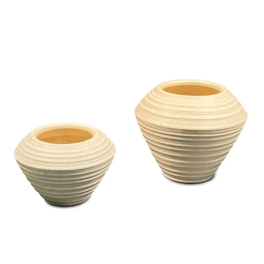 Set of Two Speckled Flower Pots / Tan Textured Vase | Modern Vase | Holiday Gift | Ceramic Pot