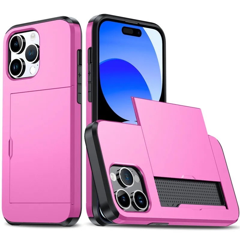 Shockproof Sliding Door Wallet Phone Case With Hidden Card Slot For iPhone