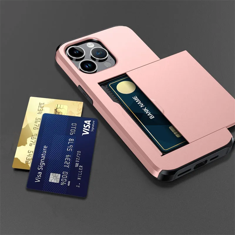 Shockproof Sliding Door Wallet Phone Case With Hidden Card Slot For iPhone