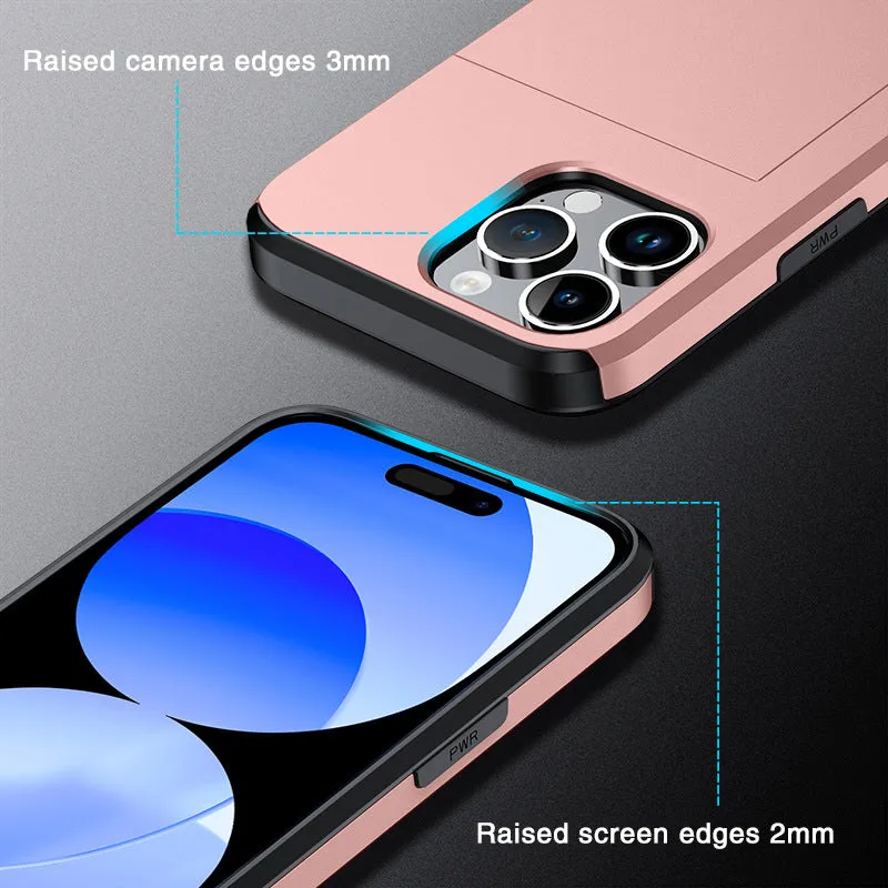 Shockproof Sliding Door Wallet Phone Case With Hidden Card Slot For iPhone