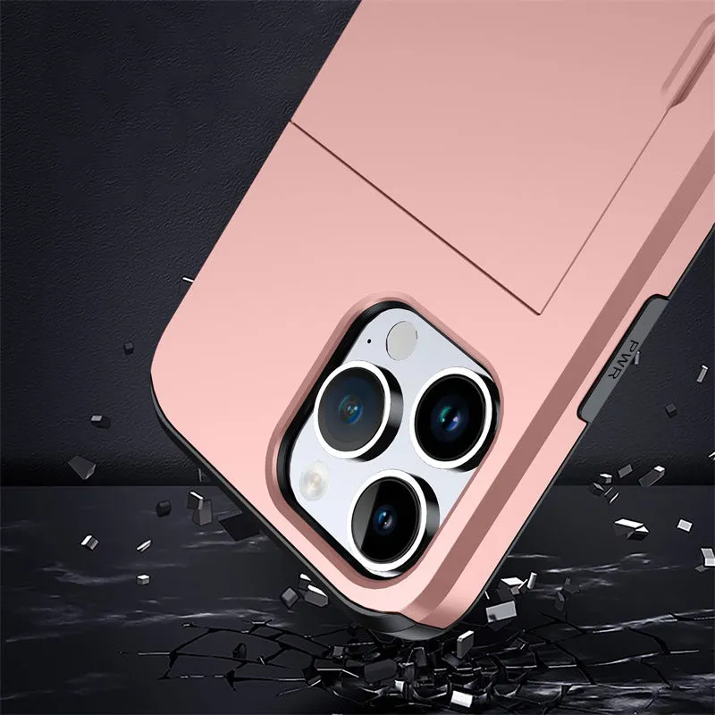 Shockproof Sliding Door Wallet Phone Case With Hidden Card Slot For iPhone